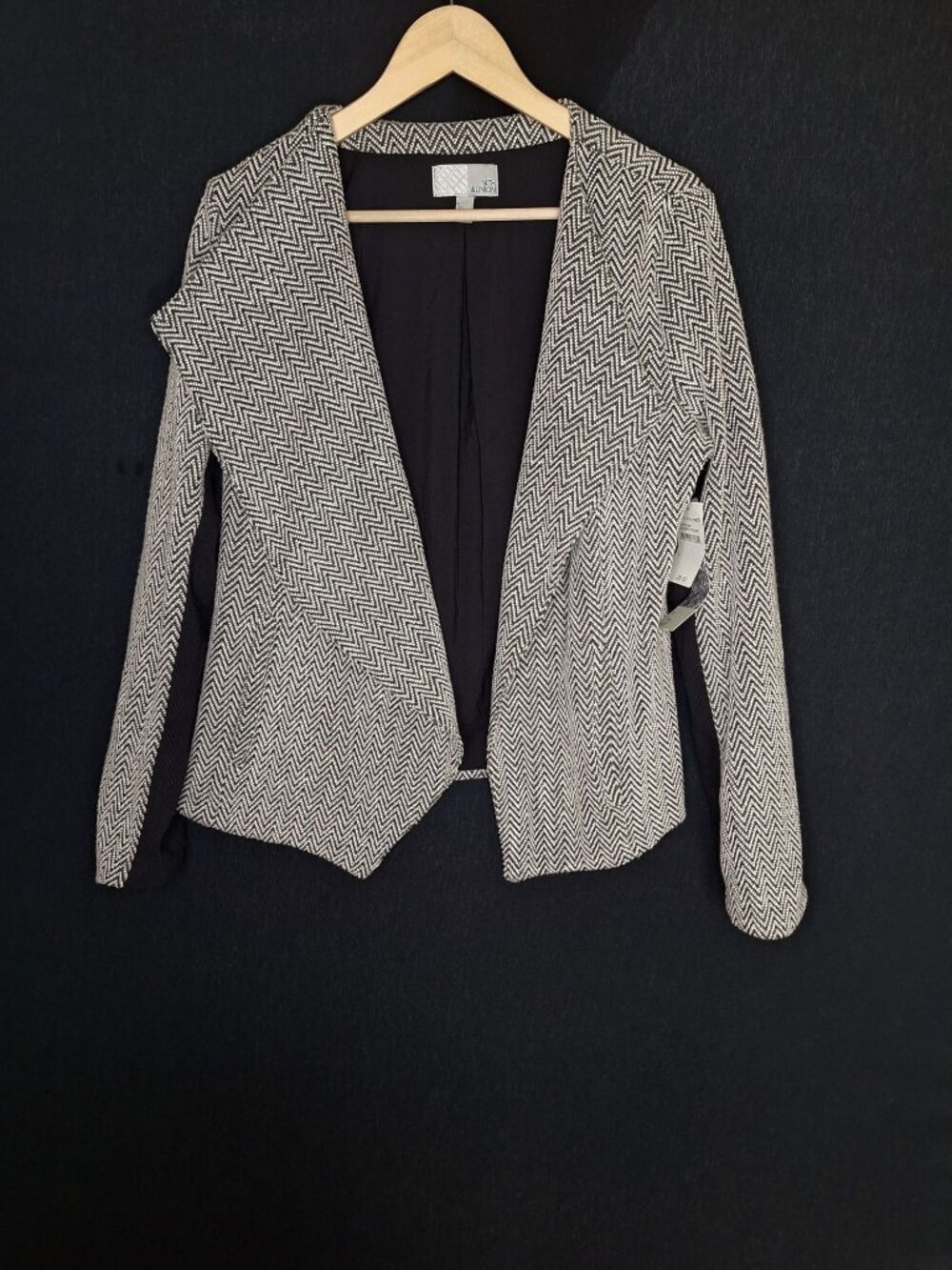 NWT 14th & Union Black White Herringbone Size L Open Front Blazer Jacket Comfy F